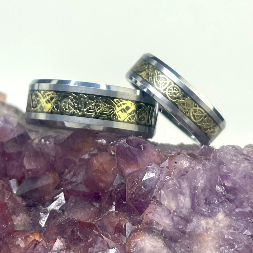 His and Hers Tungsten Carbide Celtic Dragon Bands